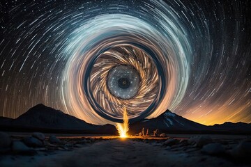 Poster - Spinning Starfire – Stunning Celestial Bodies Held Up By Shooting Stars Generative AI