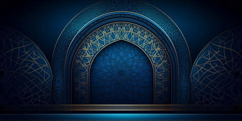 Egyptian blue color Islamic design background Genetarive AI