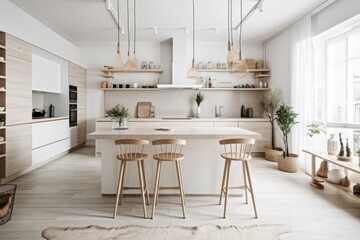 Poster - Modern Scandinavian kitchen, white. Generative AI