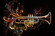 Kunstvoller abstrakter Musik Hintergrund mit Trompete, Generative Ai