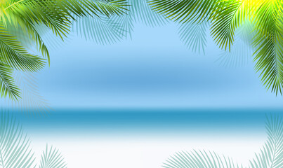 Wall Mural - Palm Tree Branch Border And Blue Ocean