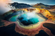 The otherworldly landscape and geothermal pools of Landmannalaugar, Iceland, with steam rising from the earth and colorful mountains - Generative AI