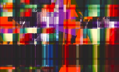 Poster - Digital abstract graphic artwork. Vibrant glitch texture. Artwork with deconstructed shapes and graphics elements. Creative graphic design for poster, brochure, flyer and card.