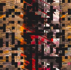 Poster - Digital abstract graphic artwork. Vibrant glitch texture. Artwork with deconstructed shapes and graphics elements. Creative graphic design for poster, brochure, flyer and card.