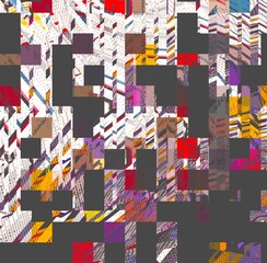 Poster - Digital abstract graphic artwork. Vibrant glitch texture. Artwork with deconstructed shapes and graphics elements. Creative graphic design for poster, brochure, flyer and card.