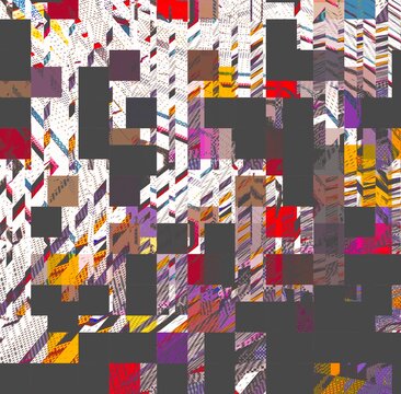 Digital abstract graphic artwork. Vibrant glitch texture. Artwork with deconstructed shapes and graphics elements. Creative graphic design for poster, brochure, flyer and card.
