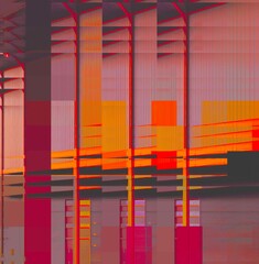 Poster - Digital abstract graphic artwork. Vibrant glitch texture. Artwork with deconstructed shapes and graphics elements. Creative graphic design for poster, brochure, flyer and card.