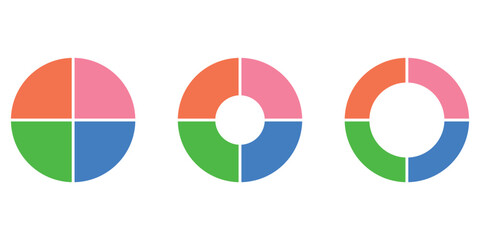 Poster - Set of four parts of circle. Pie chart with four same size sectors. Vector illustration isolated on white background.