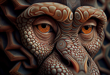 Aufkleber - A complex, multi-layered pattern of interlocking shapes that resembles a Monkey face.  Generative AI technology.
