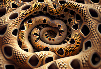 Leinwandbilder - A complex, multi-layered pattern of interlocking shapes that resembles a Snake face.  Generative AI technology.
