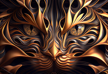 Leinwandbilder - A complex, multi-layered pattern of interlocking shapes that resembles a Cat face.  Generative AI technology.
