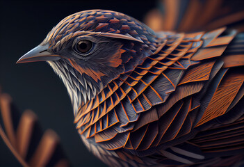 Poster - A complex, multi-layered pattern of interlocking shapes that resembles a Sparrow face.  Generative AI technology.
