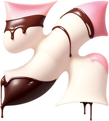 Poster - Letter made of melting brown chocolate and pink ice cream. Font made with Generative AI technology.