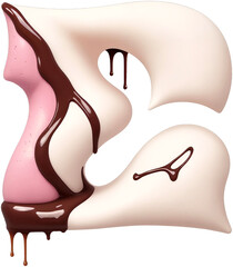 Poster - Letter made of melting brown chocolate and pink ice cream. Font made with Generative AI technology.