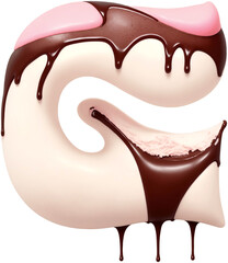 Poster - Letter made of melting brown chocolate and pink ice cream. Font made with Generative AI technology.