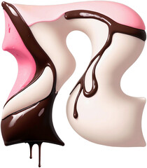 Poster - Letter made of melting brown chocolate and pink ice cream. Font made with Generative AI technology.