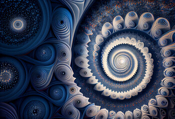 Aufkleber - A complex, multi-layered pattern of interlocking shapes that resembles a milky Way.  Generative AI technology.

