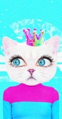 Wall Mural - Modern loop photo animation. Stylish collage lady Kitty. Fashion concept. Vertical 4k video