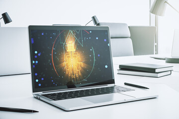 Aufkleber - Creative light bulb with chip hologram on modern laptop monitor, artificial Intelligence and neural networks concept. 3D Rendering