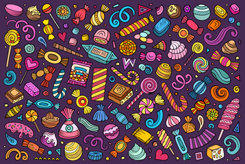 Wall Mural - Vector set of funny doodle cartoon candies