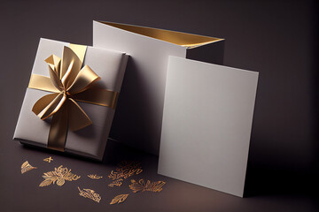 White gift box tied yellow ribbon bow Isolated on background, AI Generated