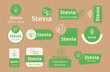© Vikivector - Stevia leaf keto friendly zero sugar healthy food cooking ingredient line icon label set vector