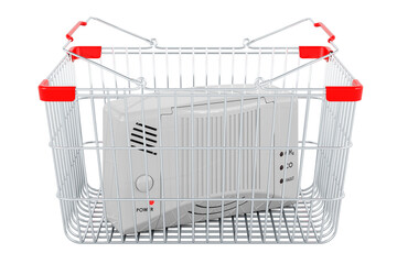 Poster - carbon monoxide detector inside shopping basket, 3d rendering