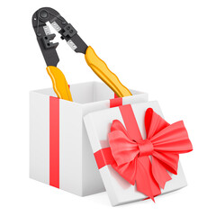 Poster - Crimper, crimp tool inside gift box, present concept. 3D rendering