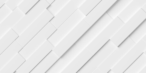 Wall Mural - Random shifted diagonal white long rectangle cubes geometrical background wallpaper banner pattern flat lay top view from above