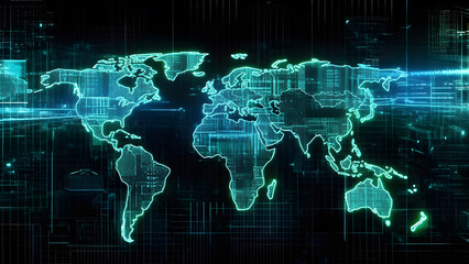 Fototapete - Digital abstract background of world map created with Generative AI tecnnology