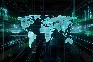Fototapete - Digital abstract background of world map created with Generative AI tecnnology