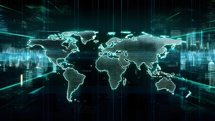 Fototapete - Digital abstract background of world map created with Generative AI tecnnology