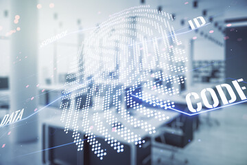Aufkleber - Abstract virtual fingerprint hologram on a modern furnished office background. Multiexposure