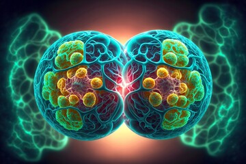 Poster - Breakdown and separation of molecules in process of cell division, created with generative ai