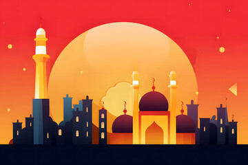 Illustration of a mosque for background and banner design created with Generative AI technology