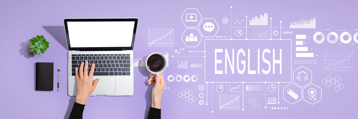 Aufkleber - Learning English concept with person using a laptop computer