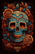Dia de los Muertos Feiertag Tag der Toten Totenkopf Bemalung Floral Tattoo symbolische Elemente AI Generiert