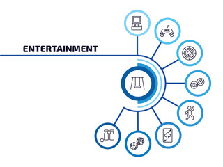 Poster - entertainment infographic element with outline icons and 9 step or option. entertainment icons such 