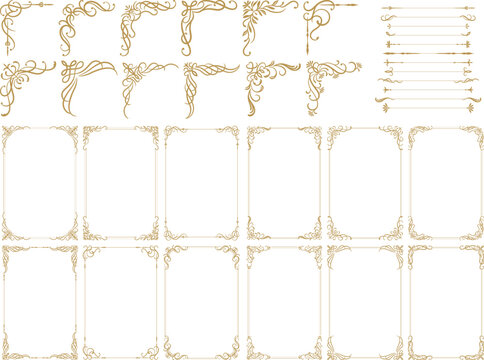 set of gold vintage frame corners isolated background. vector illustration.