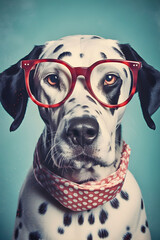 Wall Mural - 50s Vibes dog portrait wearing hipster glasses, Generative AI