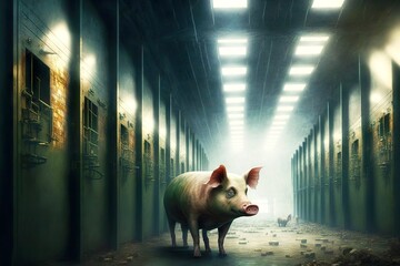 Wall Mural - Large pig in spacious bright pigsty at pig farm, created with generative ai