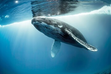 Sticker - Migration of animals huge whale swimming in ocean, created with generative ai