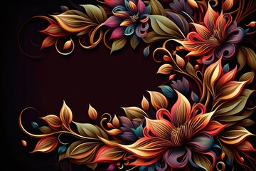 Wall Mural - Colorful leaves with flowers background with empty space.