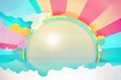 Pop-art bright summer banner template with sun beams and clouds and sea waves in vivid colorful style with empty space