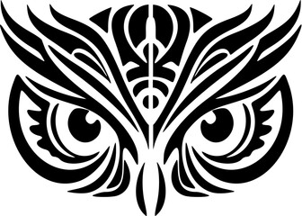 Wall Mural - ﻿a black and white owl face tattoo with polynesian designs.