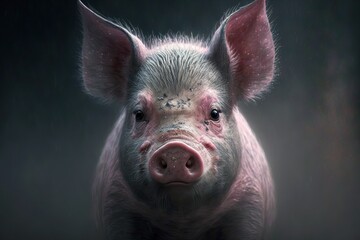 Wall Mural - Pink piglet with thick muzzle and large round patch, created with generative ai