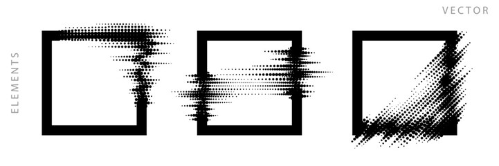 Wall Mural - set of quadrangular graphic elements. glitch halftone texture. vector monochrome illustration.