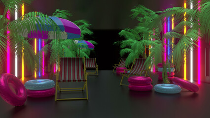 Wall Mural - Summer Neon Background 3d render