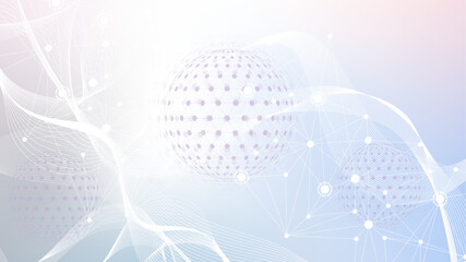 Poster - modern scientific background with hexagons, lines and dots. wave flow abstract background. molecular