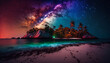 beautiful nebula galaxy view tropical island night landscape new quality stock image nature illustration desktop wallpaper design, Generative AI